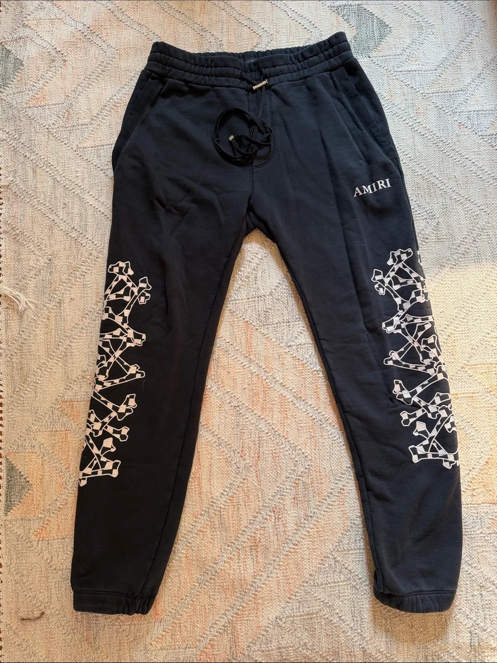AMIRI Checkered Bones Black Sweatpants Luxury Brand Used Size Large UK 40 FR 50